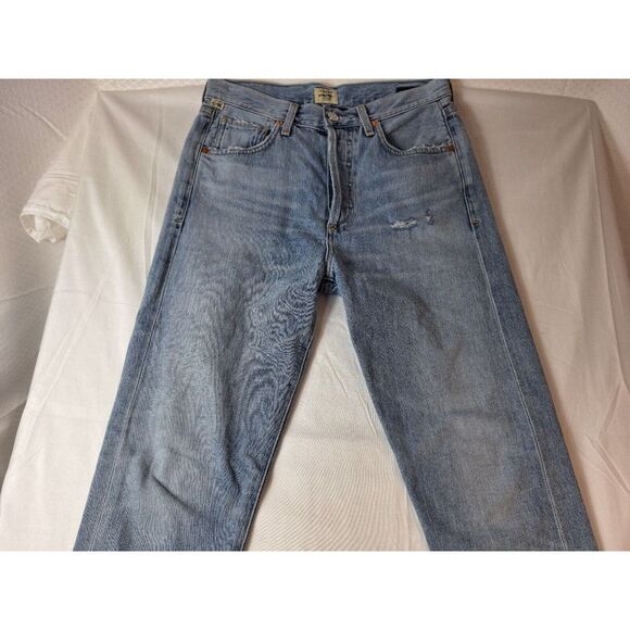 CITIZENS OF HUMANITY Liya High-Rise Classic Fit Crop Jeans Sz 24 Light Blue Torn - Picture 2 of 10